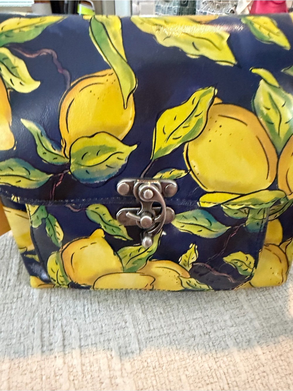 Patricia Nash leather Positano Limon Leandra Flip Crossbody Bag Navy & lemon - Picture 4 of 9